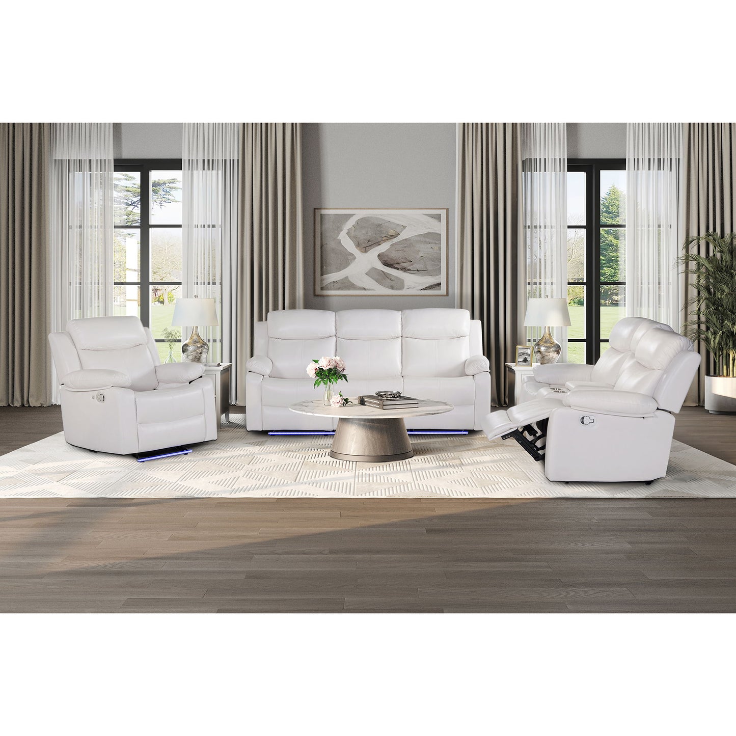 Blanche - Glider Recliner With LED, Pillow Top Arms