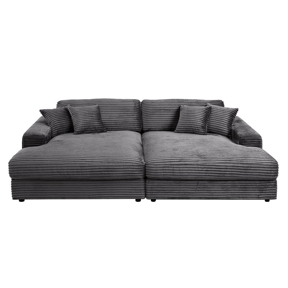 Hilde - 108" Chaise With 2 Pillows - Dark Gray Corduroy