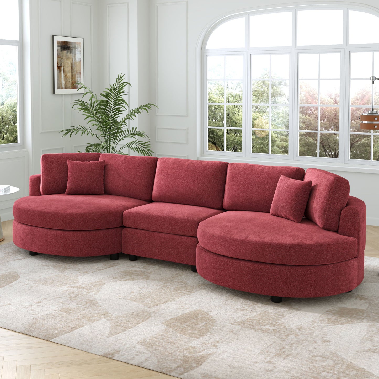 Modern 3 Seater Upholstered Sofa With Curved Design