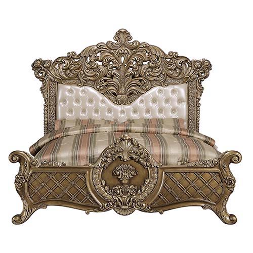 Constantine - Eastern King Bed - Synthetic Leather , Light Gold, Brown & Gold