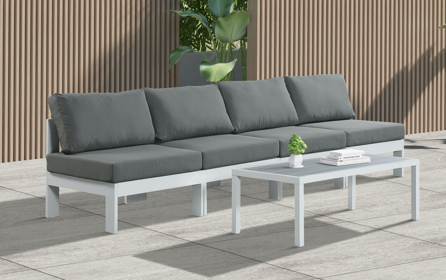 Nizuc - Outdoor Patio 4 Seat Armless Modular Sofa With White Frame