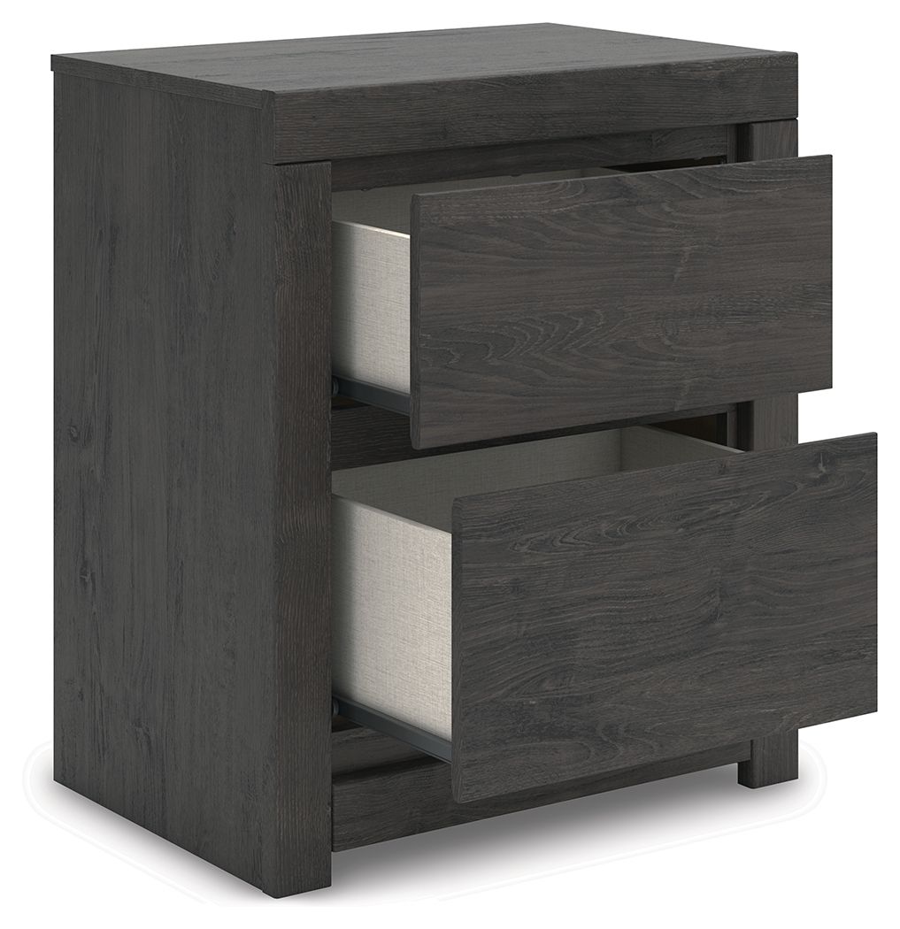 Fraluna - Two Drawer Night Stand - Charcoal