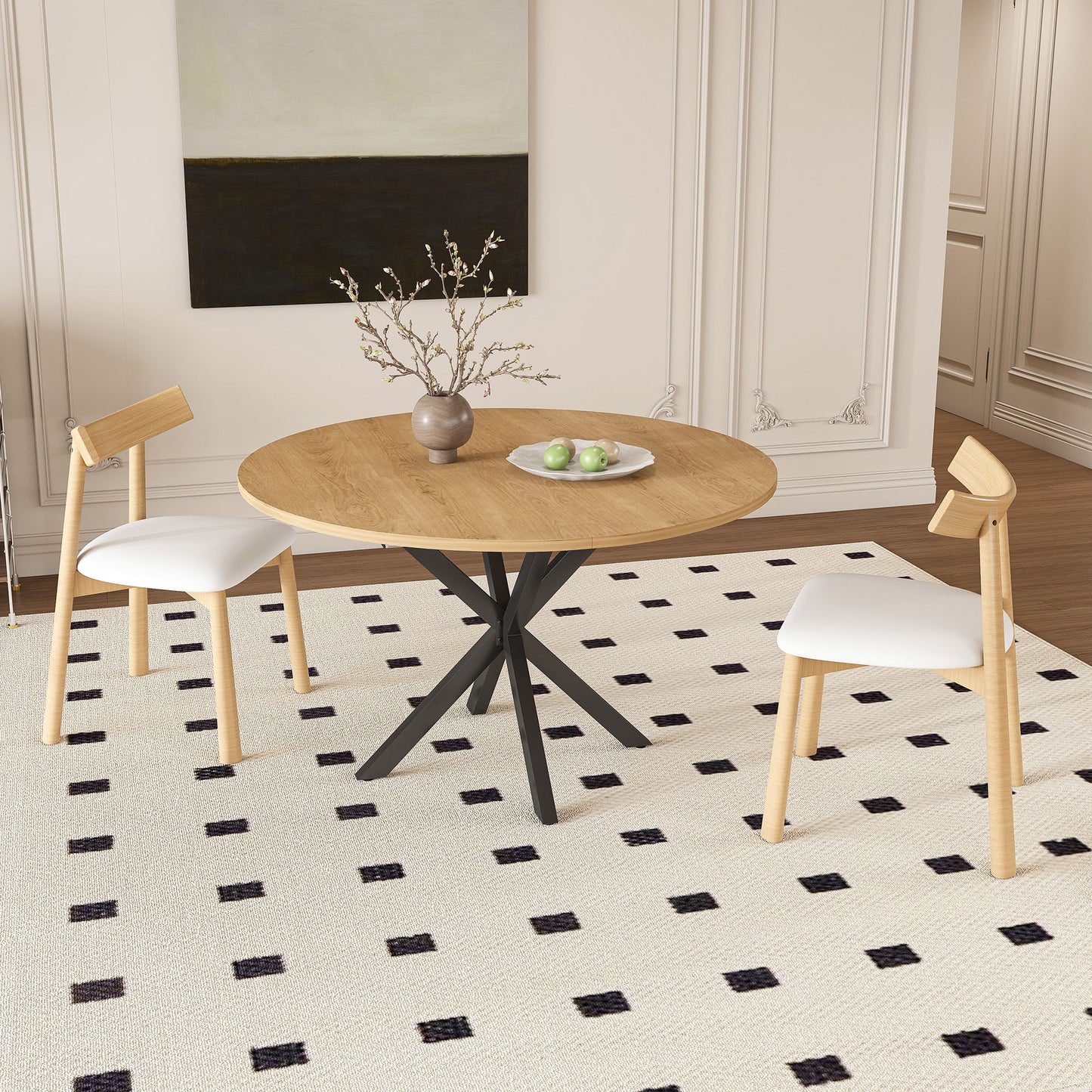 Modern Extendable Round Dining Table Set, Table With Chairs