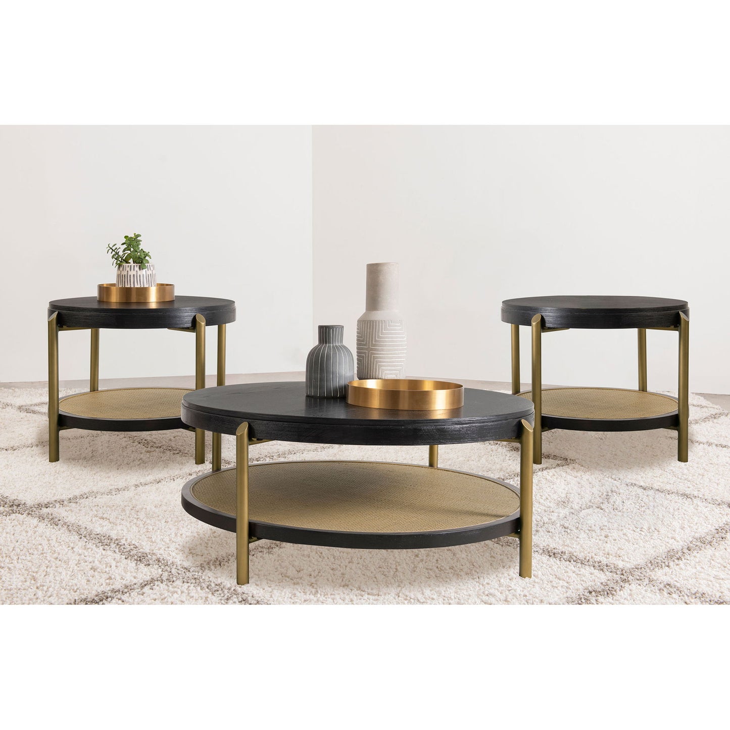 Benson - 3 Piece Round Coffee And End Table Set - Black