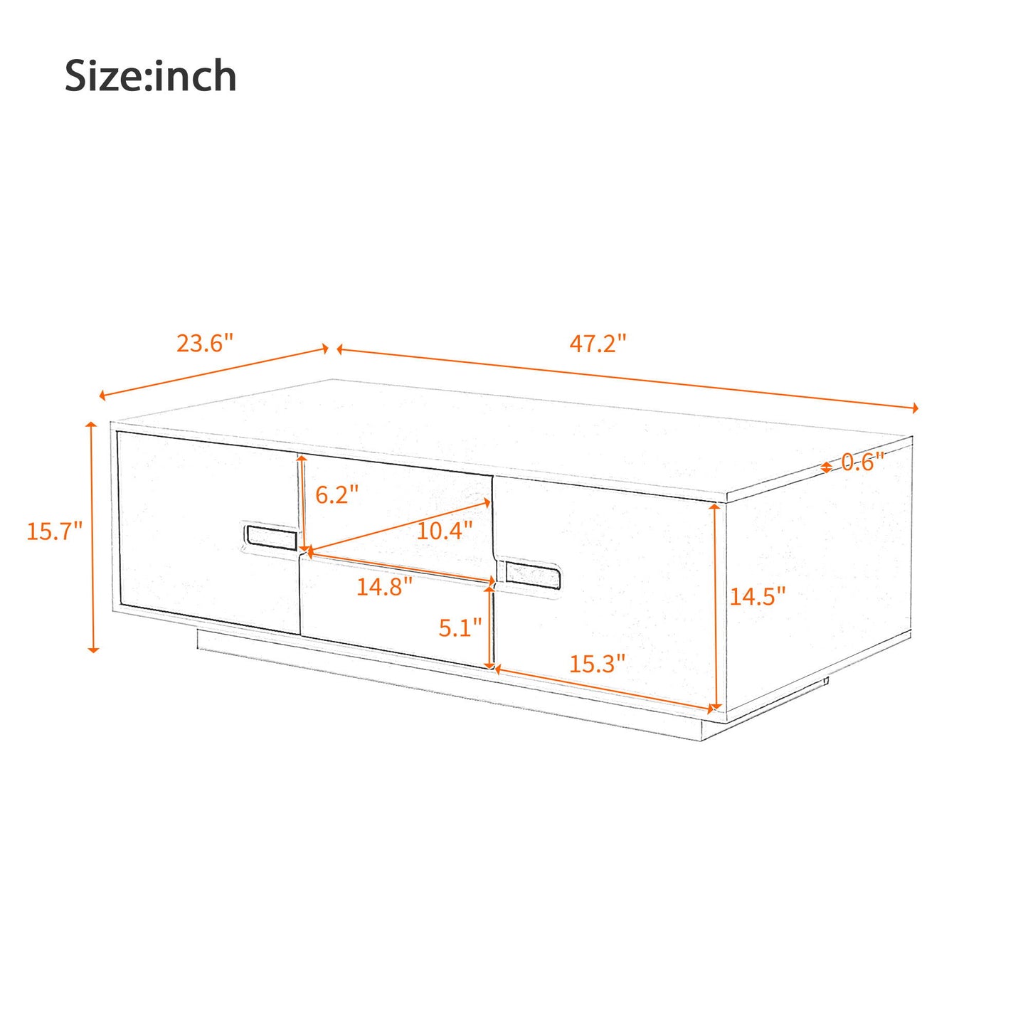 Modern High Glossy Rectangle Coffee Table With 16 Color LED Lights For Living Room