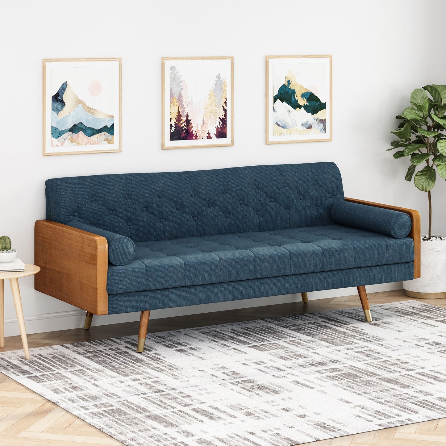 Aidan - Mid Century Modern Tufted Fabric Sofa