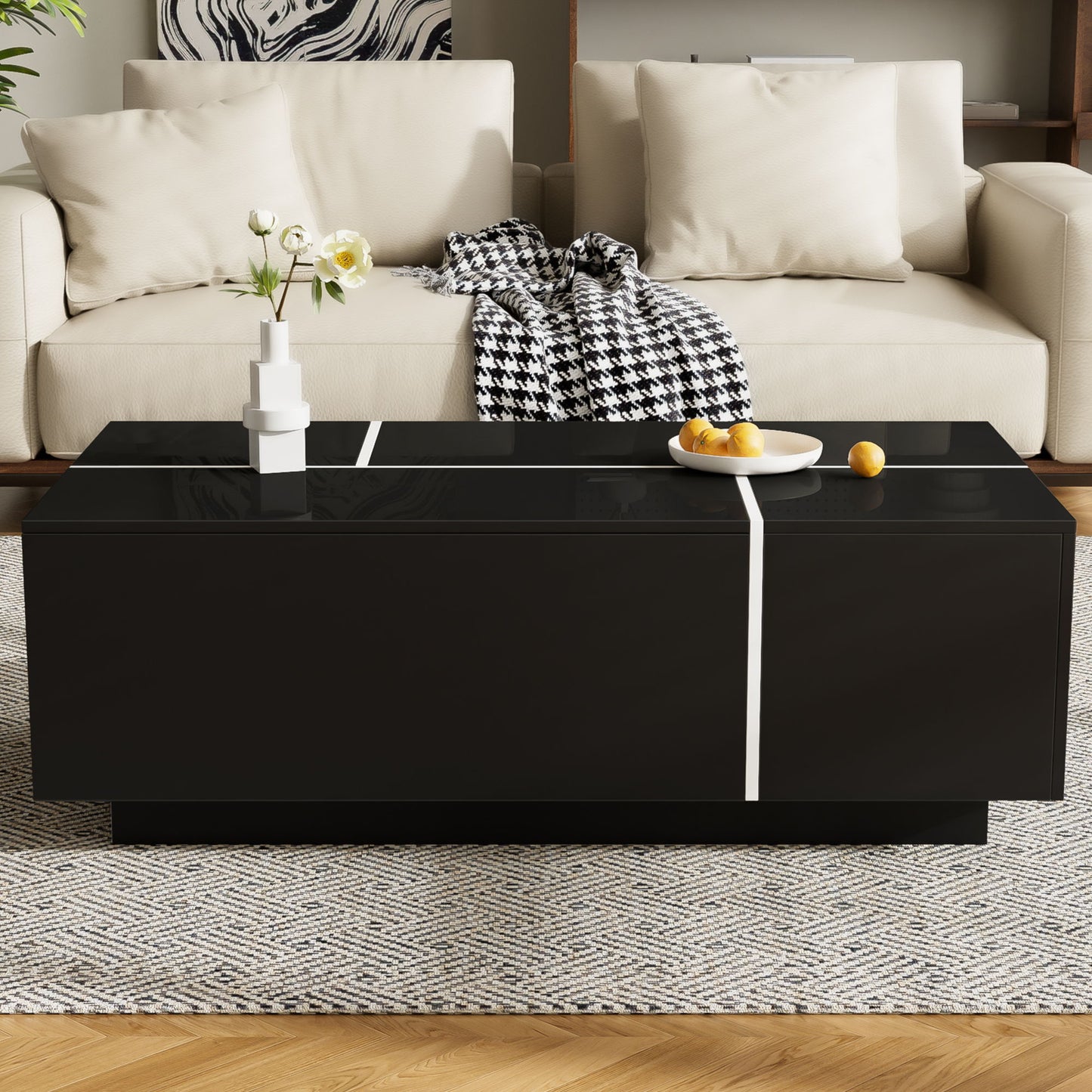 Extendable Coffee Table With 2 Hidden Storage Space And 2 Drawers For Living Room