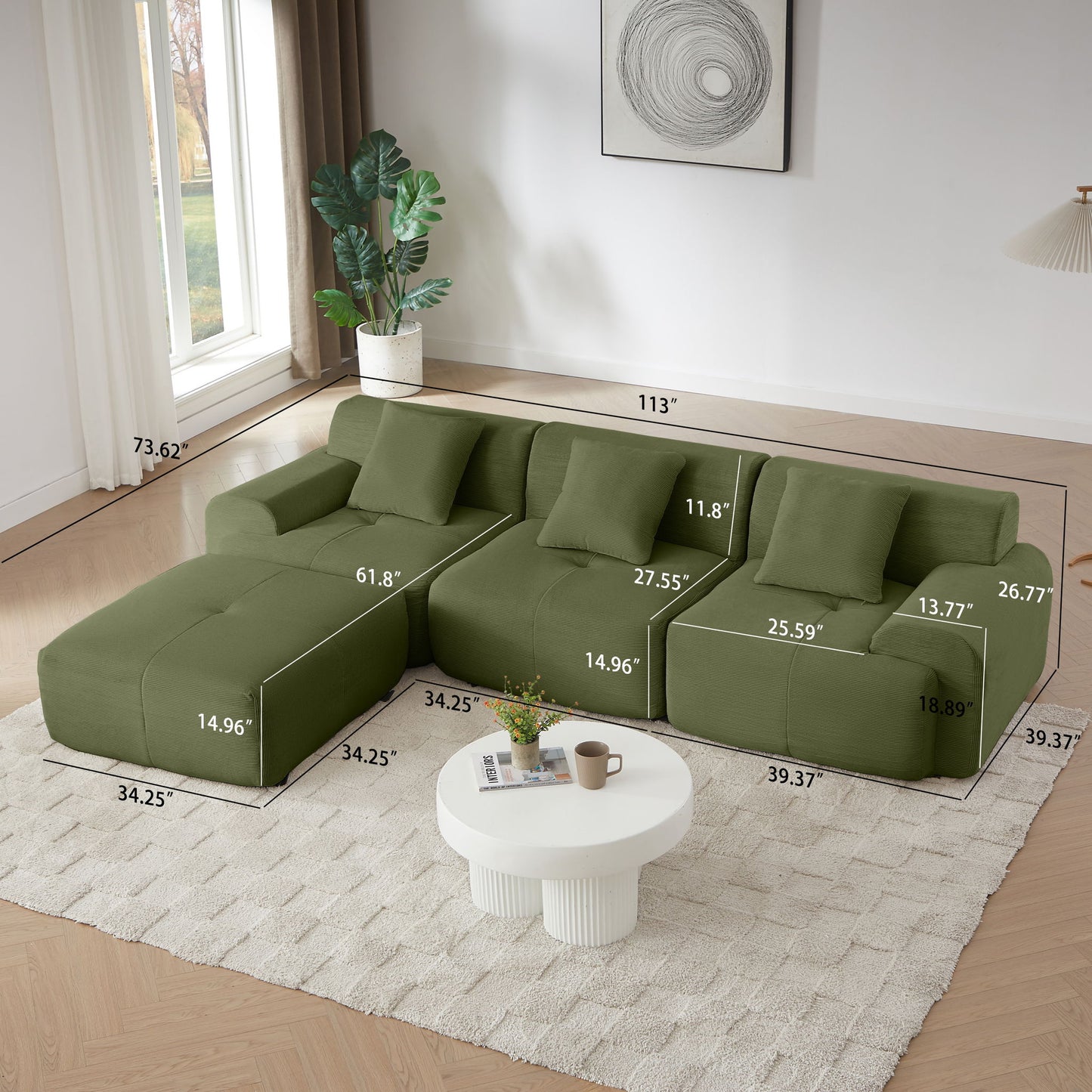 L Shaped Modular Sectional Sofa And Movable Ottoman