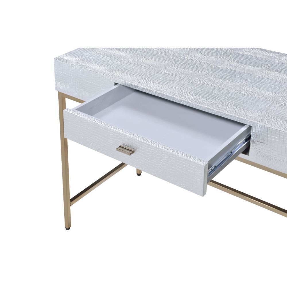 Piety - Writing Desk (Same Ac00893) - Silver Synthetic Leather & Champagne