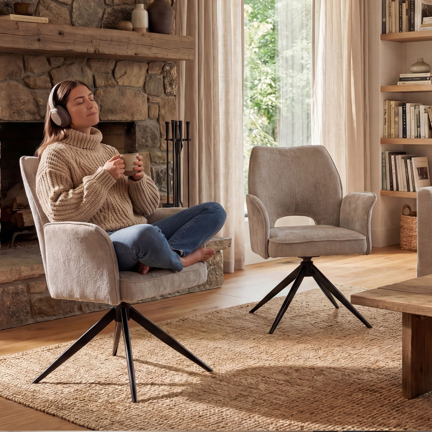 Dining Chair With Soft Cushion And 360° Rotation, Comfortable Armrest For Kitchen (Set of 2) - Gray