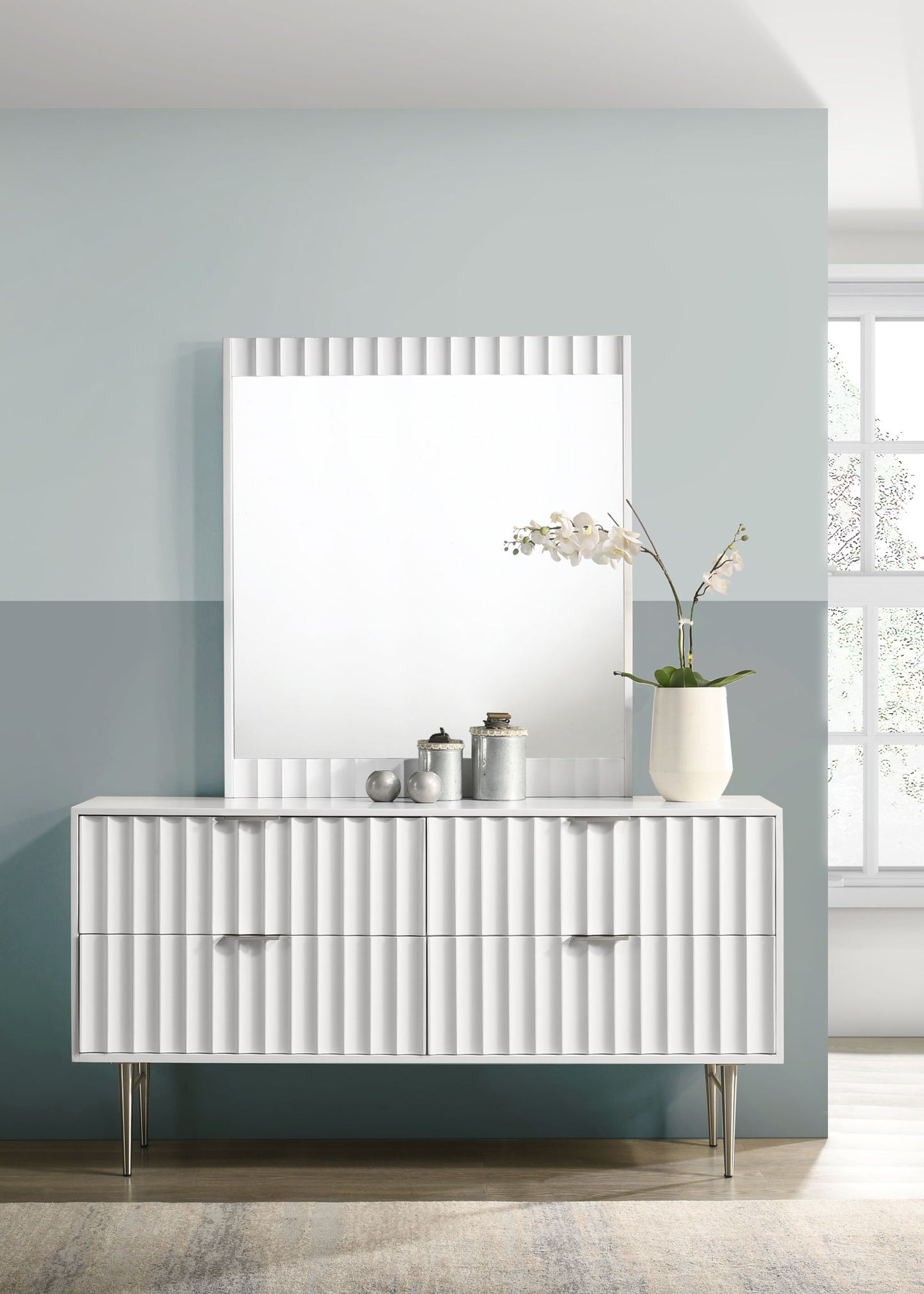 Modernist - Mirror With Stainless Steel Base - White