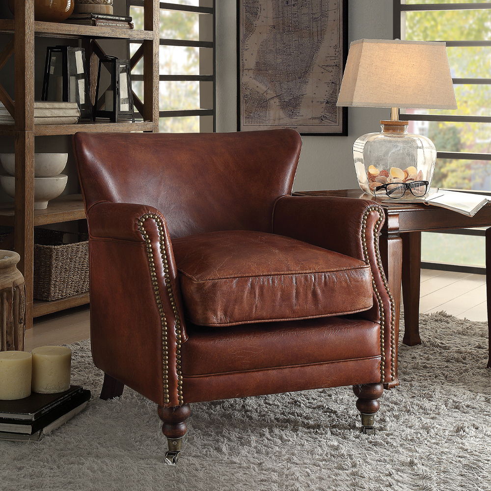Leeds - Accent Chair - Vintage Dark Brown Top Grain Leather