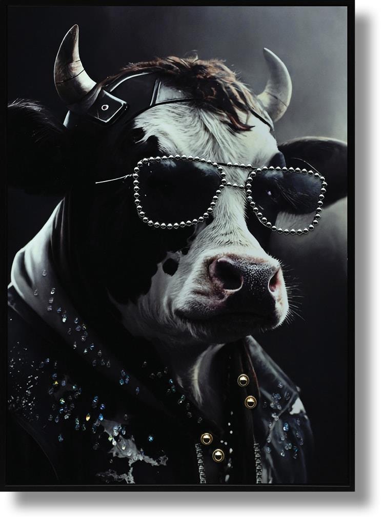 Studded Attitude Bovine - 21" x 29" Framed Wall Art