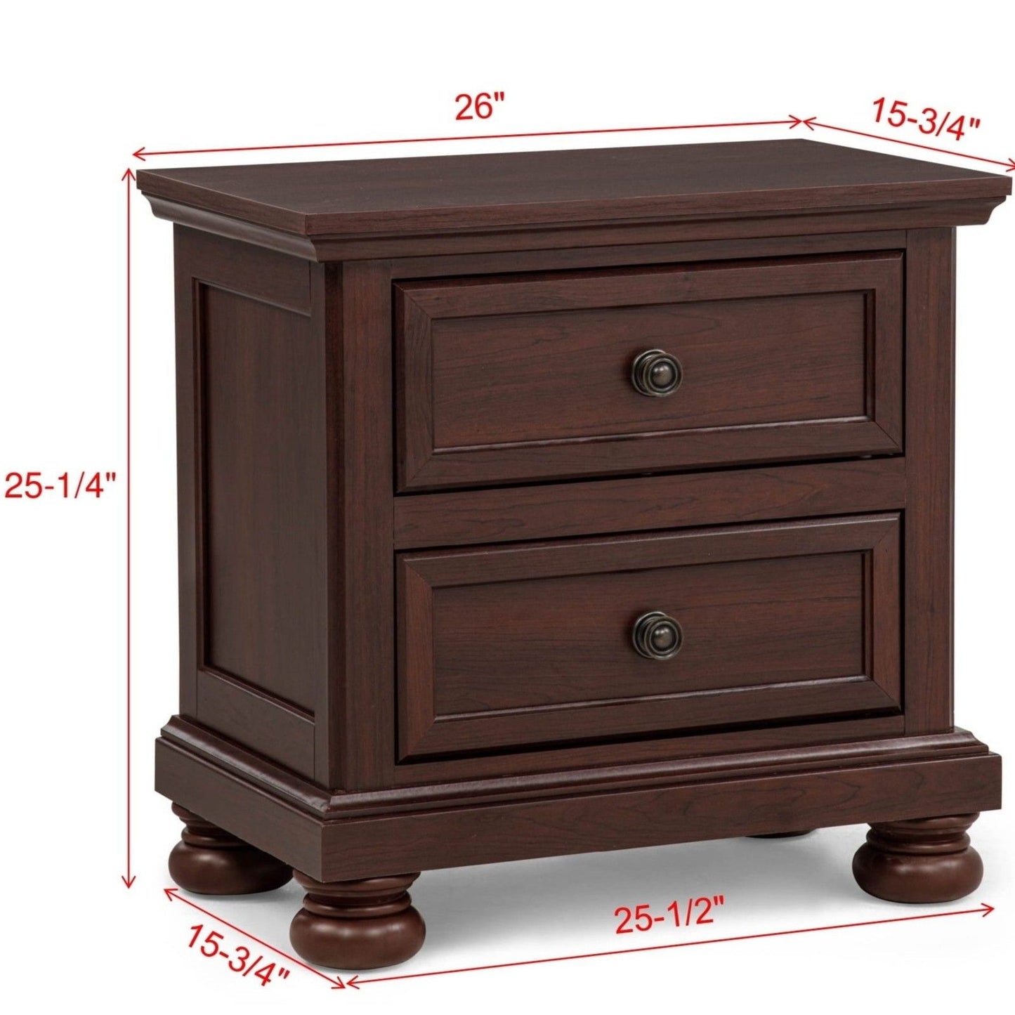 1 Piece Nightstand, 2 Drawer Storage Bedroom Furniture - Brown / Cherry