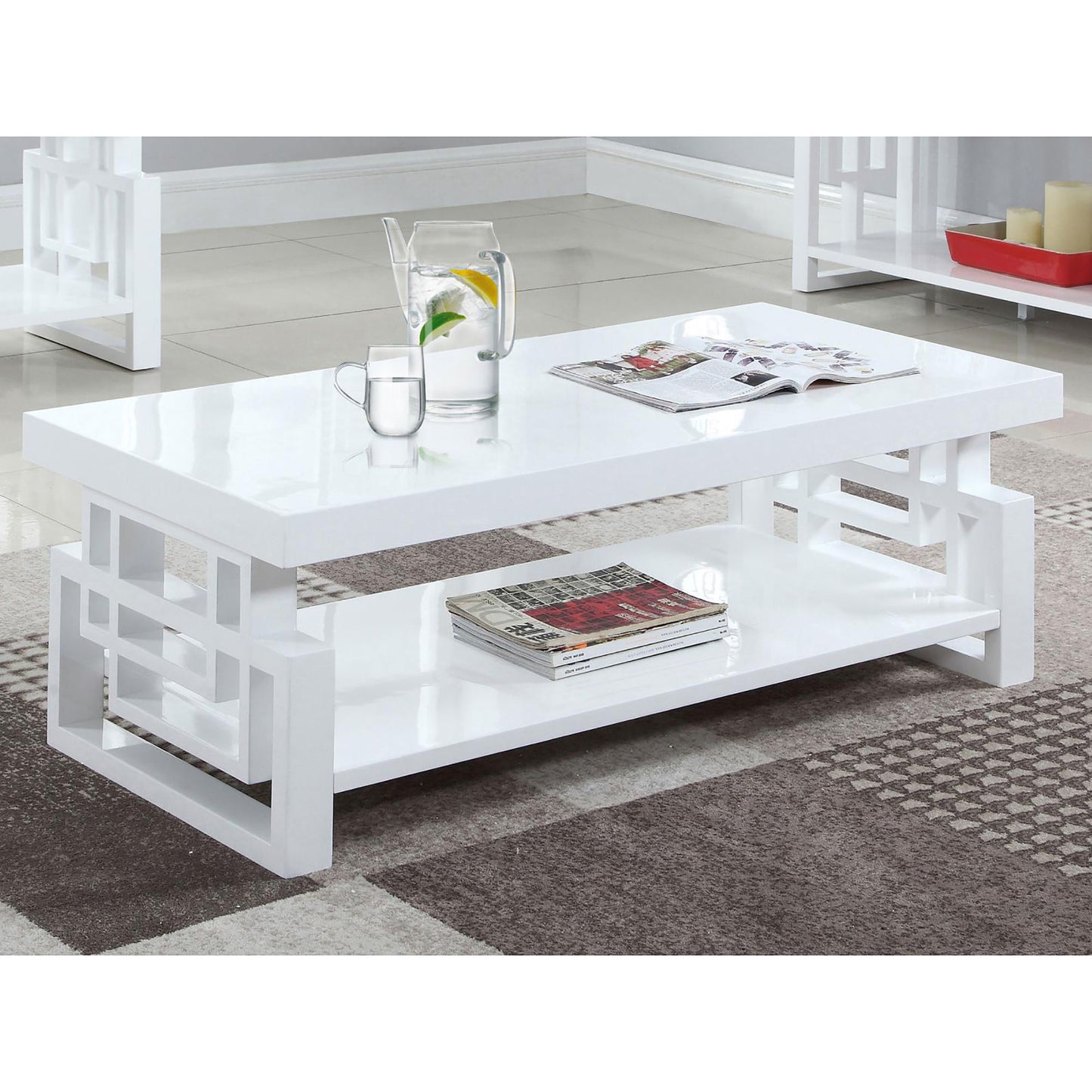Rectangular Coffee Table With Open Shelf Storage - Glossy White
