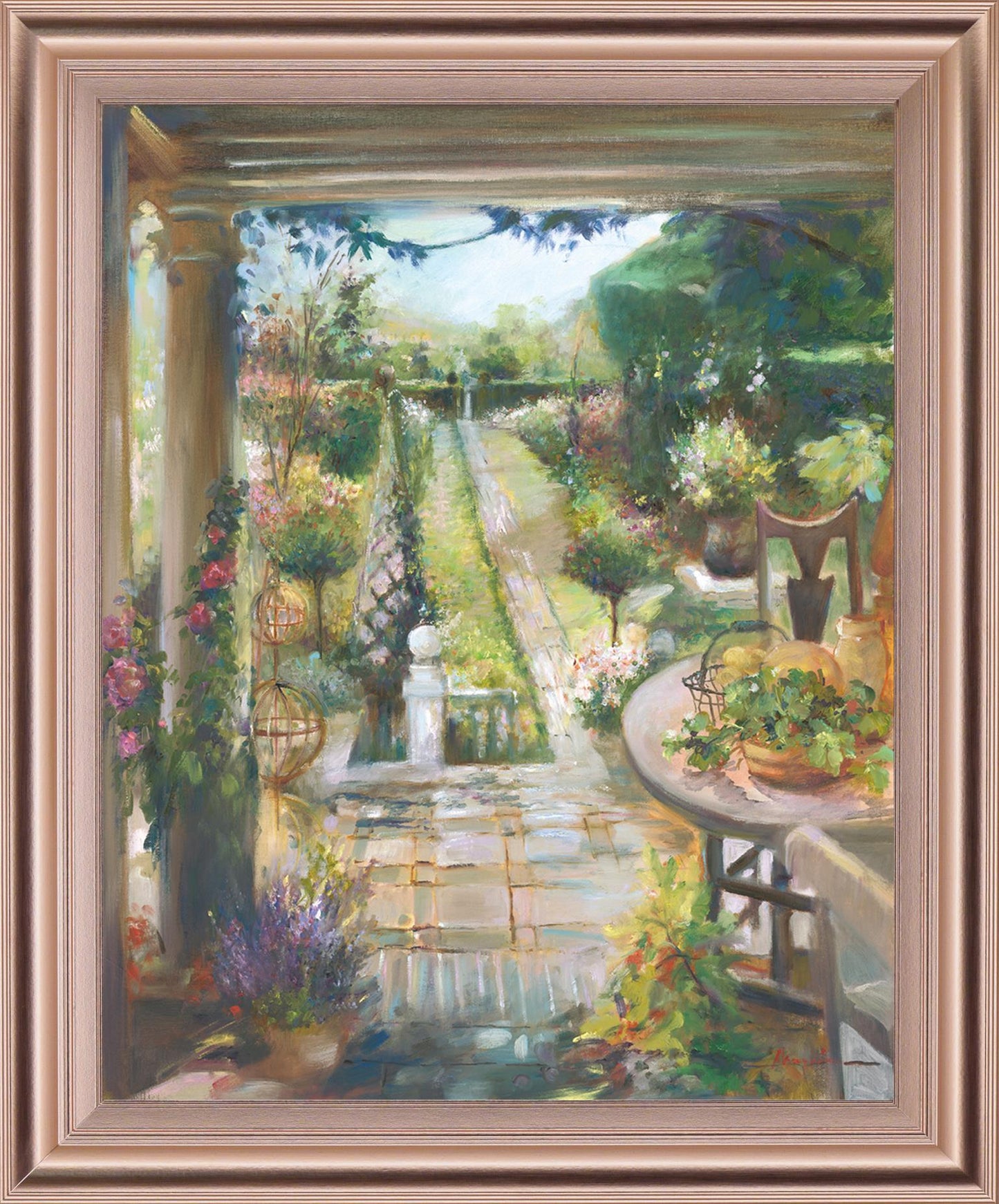 Sunlit Garden Retreat - 34" x 28" Framed Wall Art