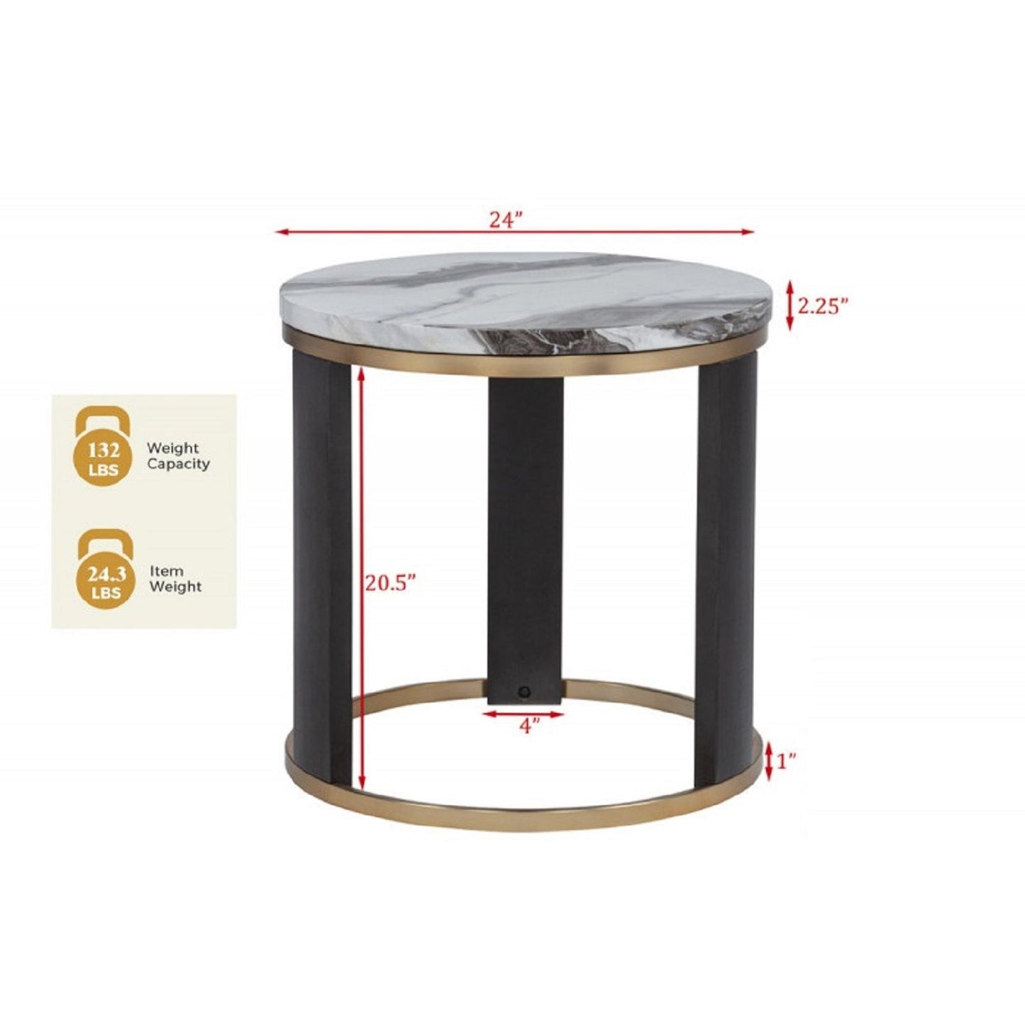 Round End Table For Living Room - Gold / Brown