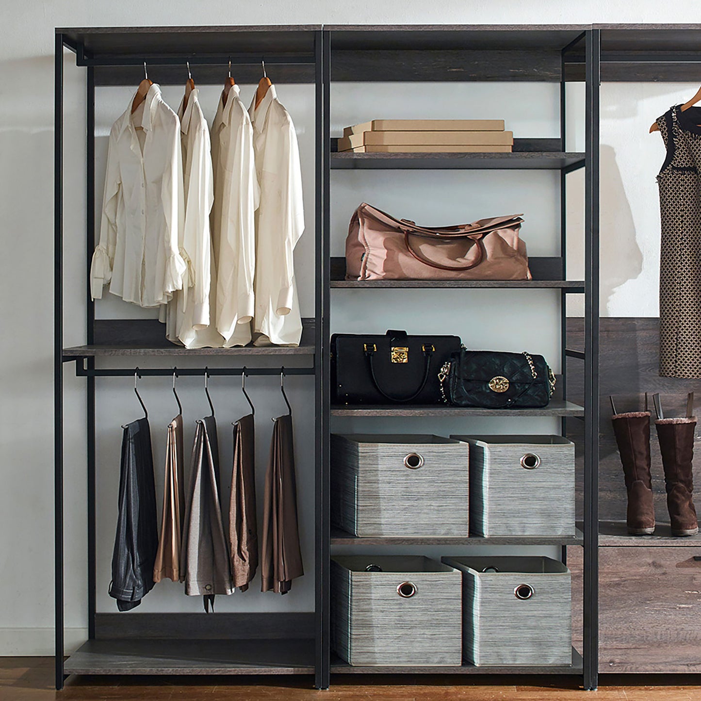 Monica - Walk-In Closet System With Modular Design - Rustic