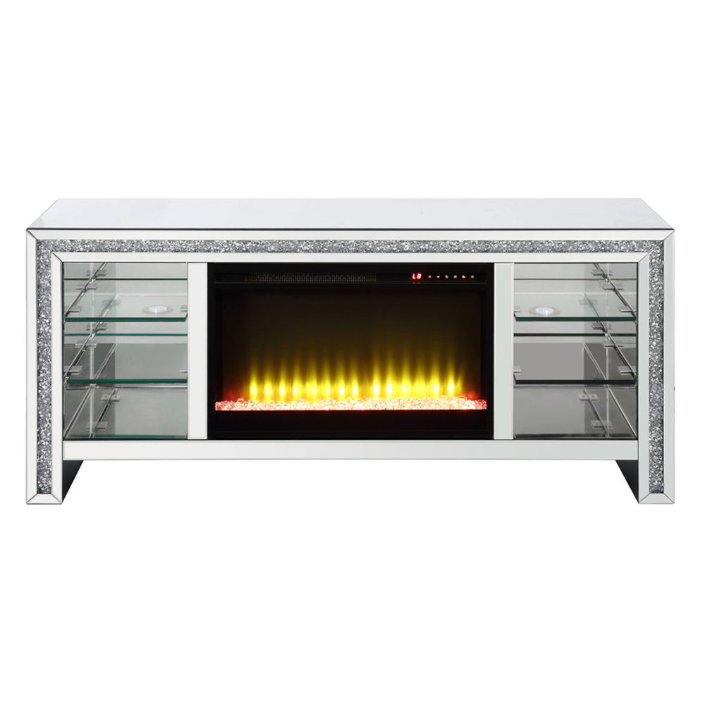 Noralie - 28" TV Stand With Fireplace & LED - Mirrored & Faux Diamonds
