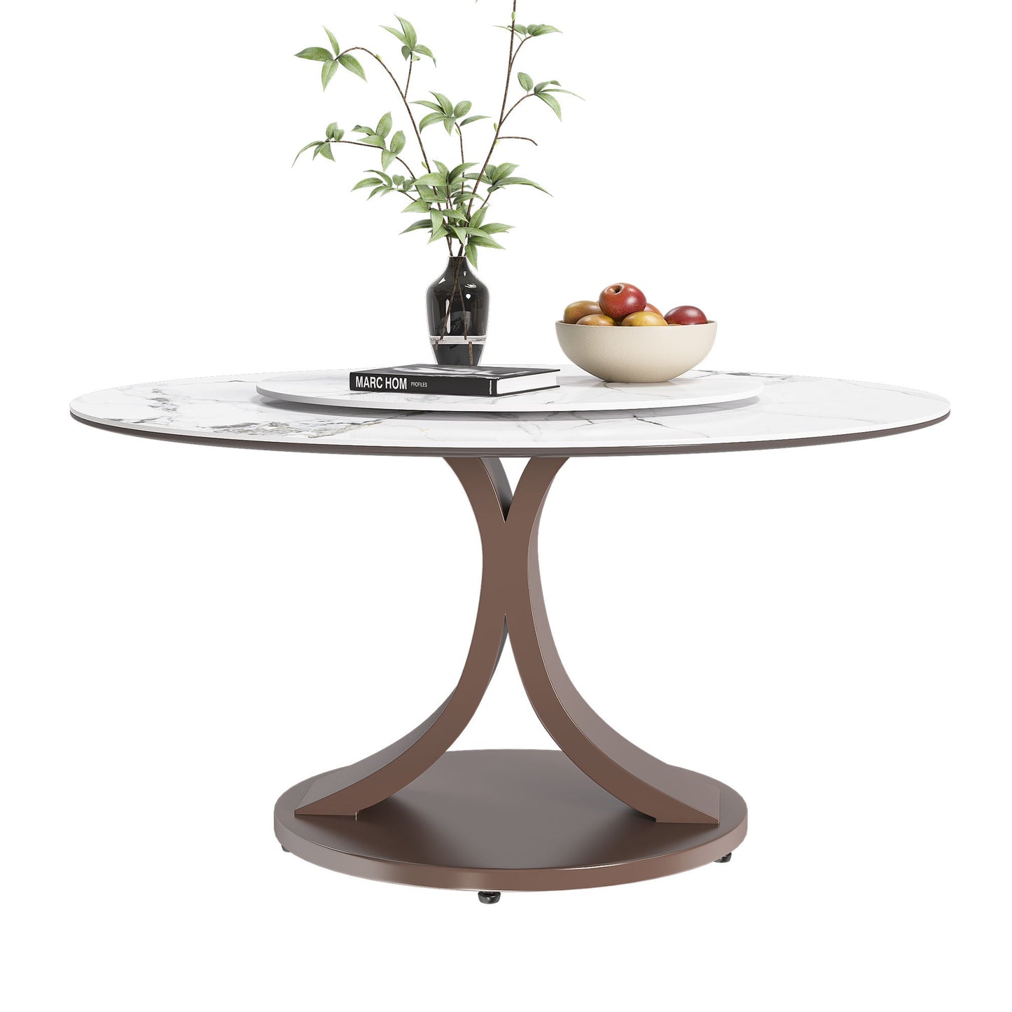 Round Dining Table With 360° Rotating Lazy Susan Scratch & Heat For Dining Room & Kitchen, Table Only - White