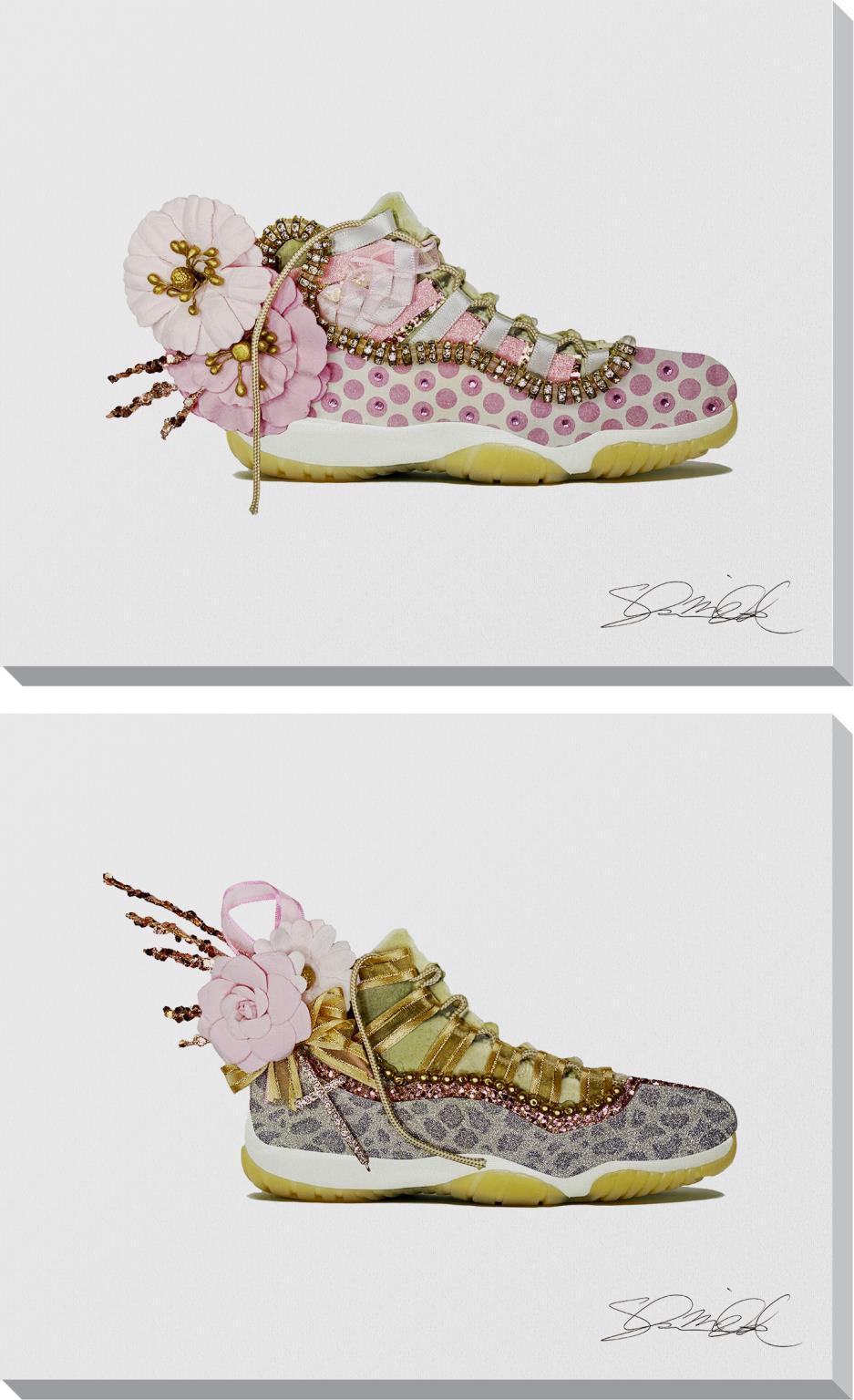 Hd Print On Canvas With Crystals And Glitterr (Set of 2) - Pink