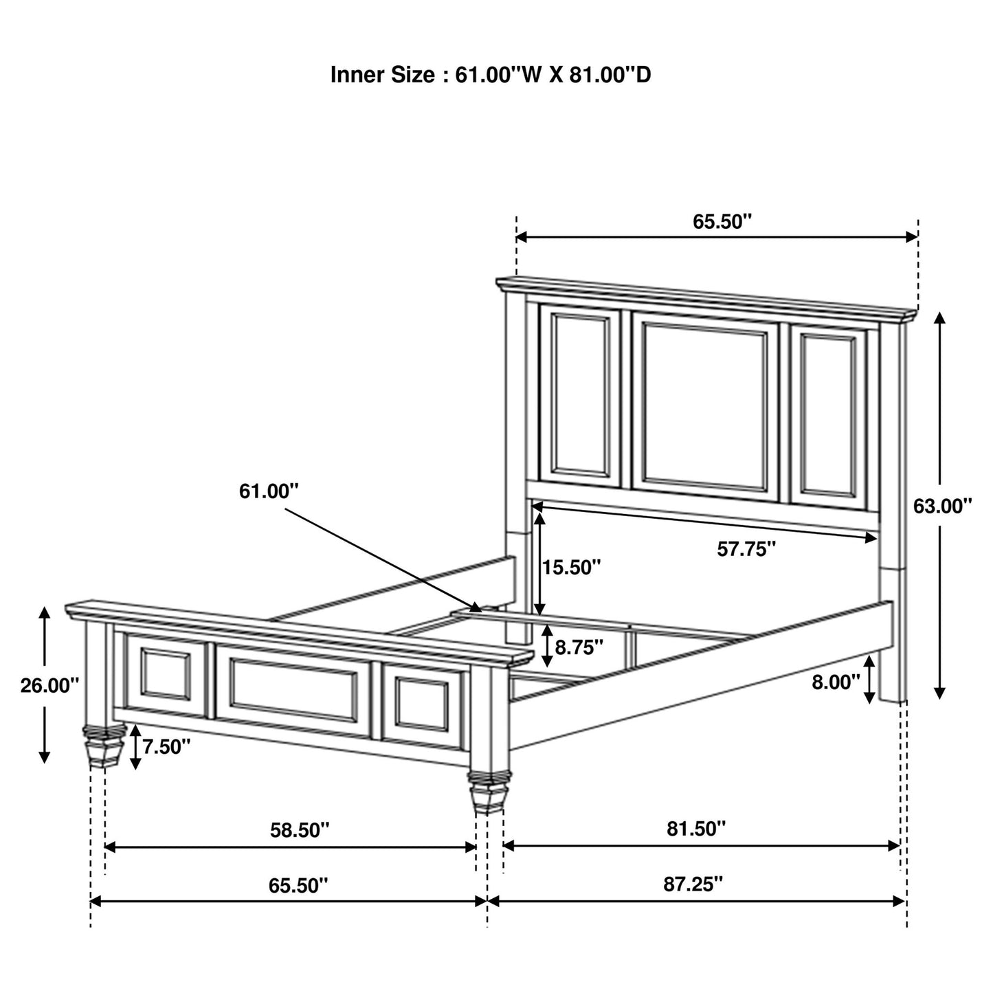 Copper - Queen Panel Bed With Structured Headboard And Slatted Design - White