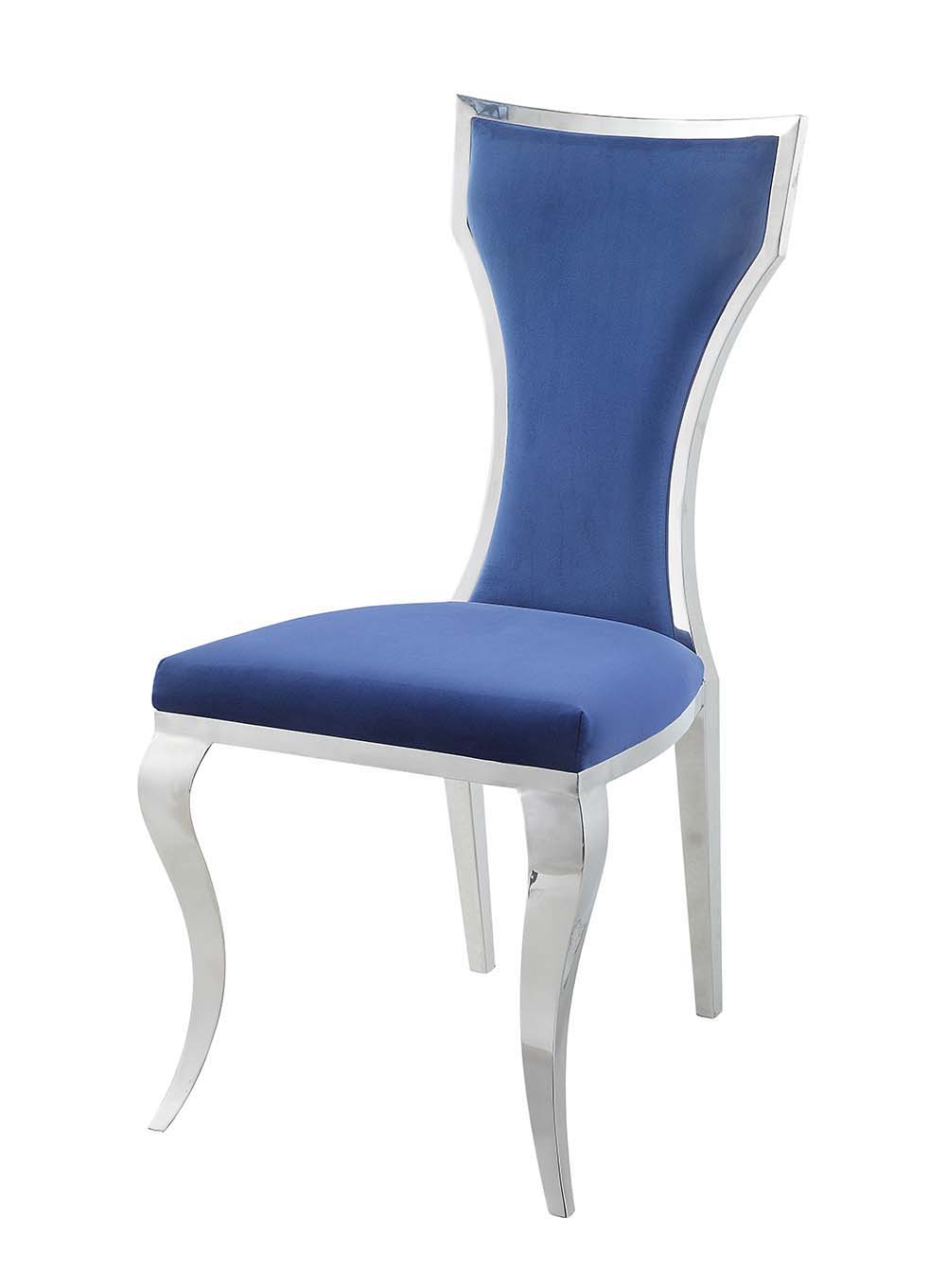 Azriel - Side Chair (Set of 2) - Blue Velvet & Mirroed Silver