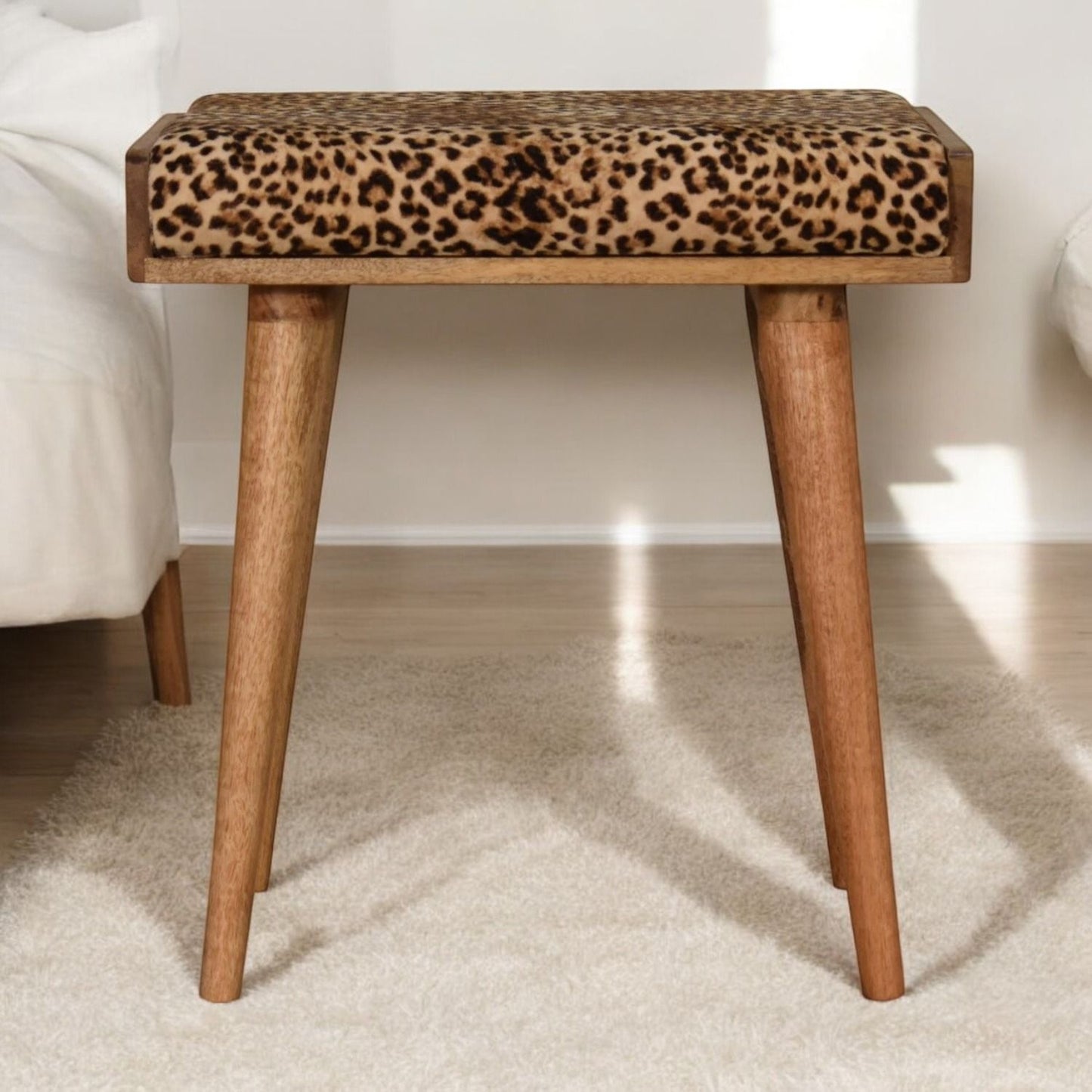 Leopard Tray Style Footstool - Brown Oak