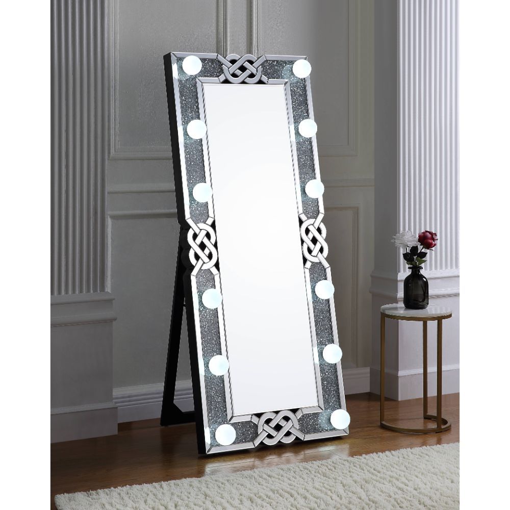 Noralie - 63" Rectangular Floor Mirror With Faux Diamonds - Mirrored