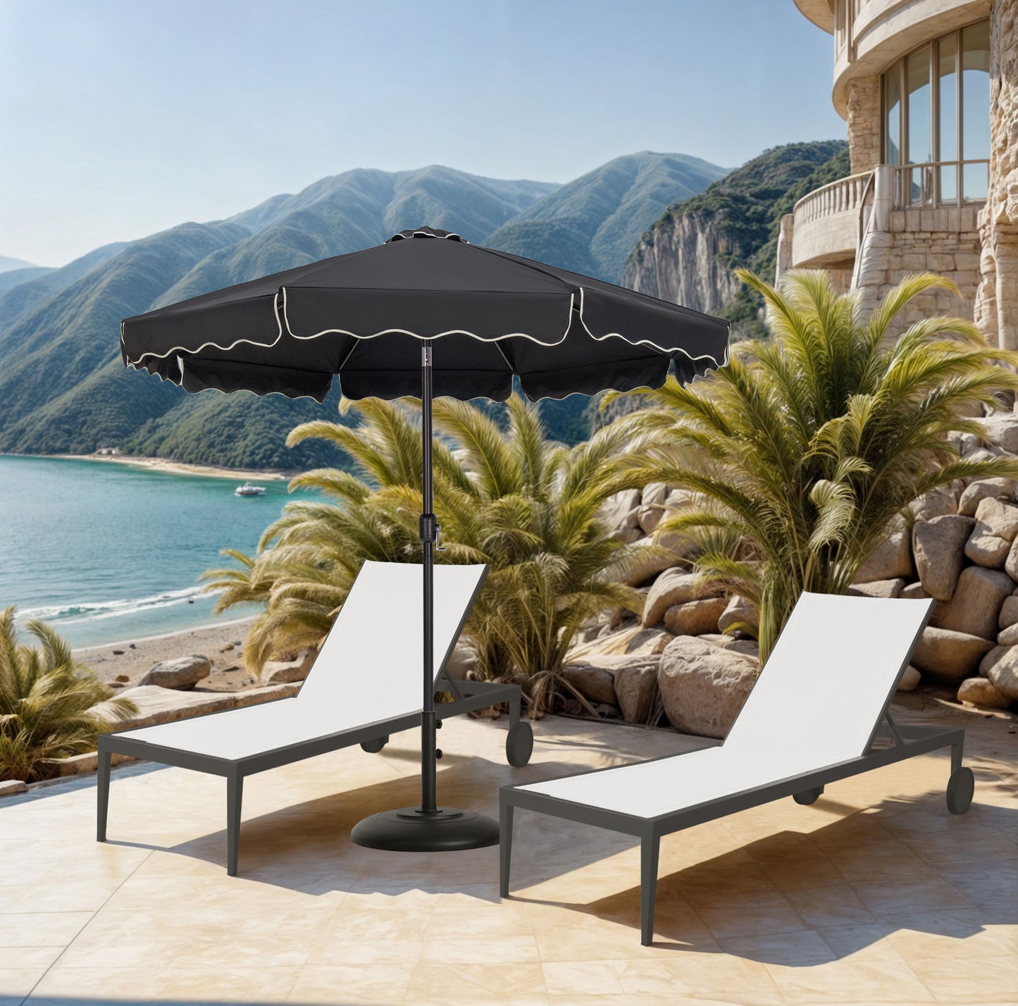 Amalfi - Patio Umbrella - Black Base / Black Pole