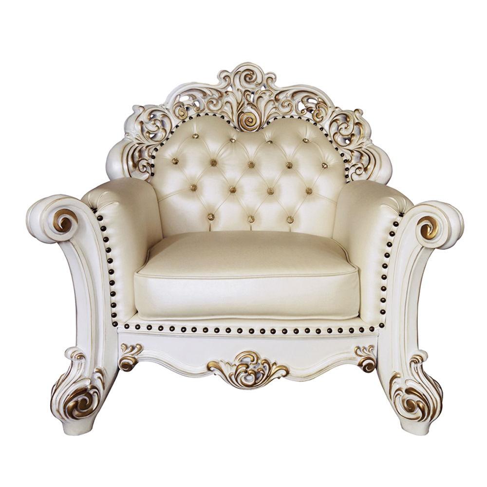 Vendome - Chair With Pillow - Champagne Synthetic Leather & Antique Pearl