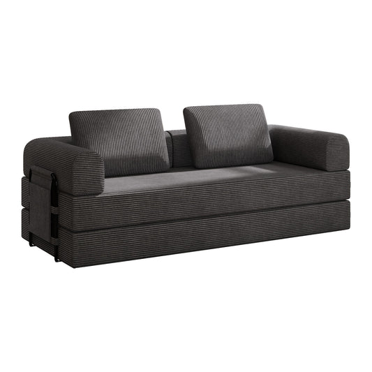 Convertible Sleeper Sofa Bed With Cylindrical Pillow, Fixed Shape Frame