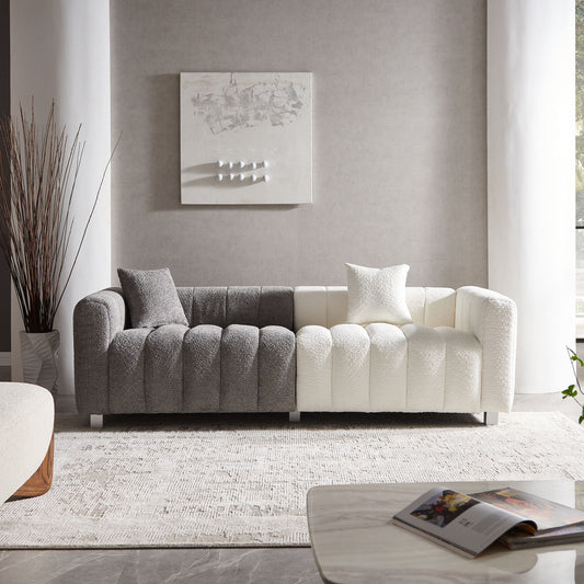 3 Seater Sofa With Metal Base Legs And 2 Pillows In +, 87.4" Premium Couch For Living Room - White / Gray