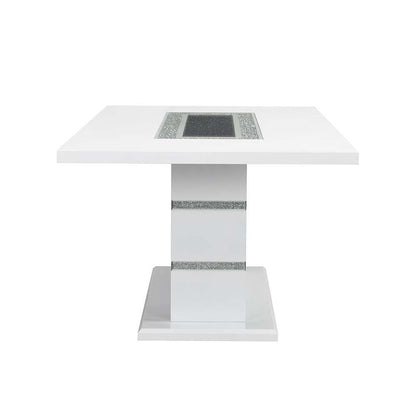 Elizaveta - Dining Table With Pedestal Base - Faux Crystal Diamonds & White High Gloss
