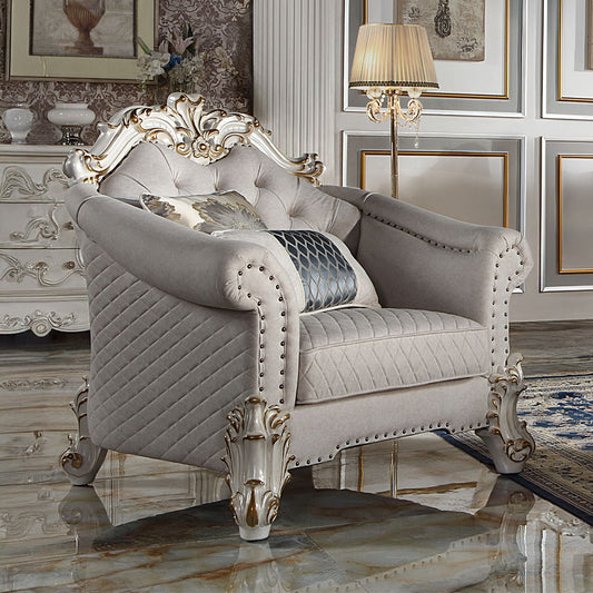 Vendome II - Chair With 2 Pillows - Two Tone Ivory Fabric & Antique Pearl