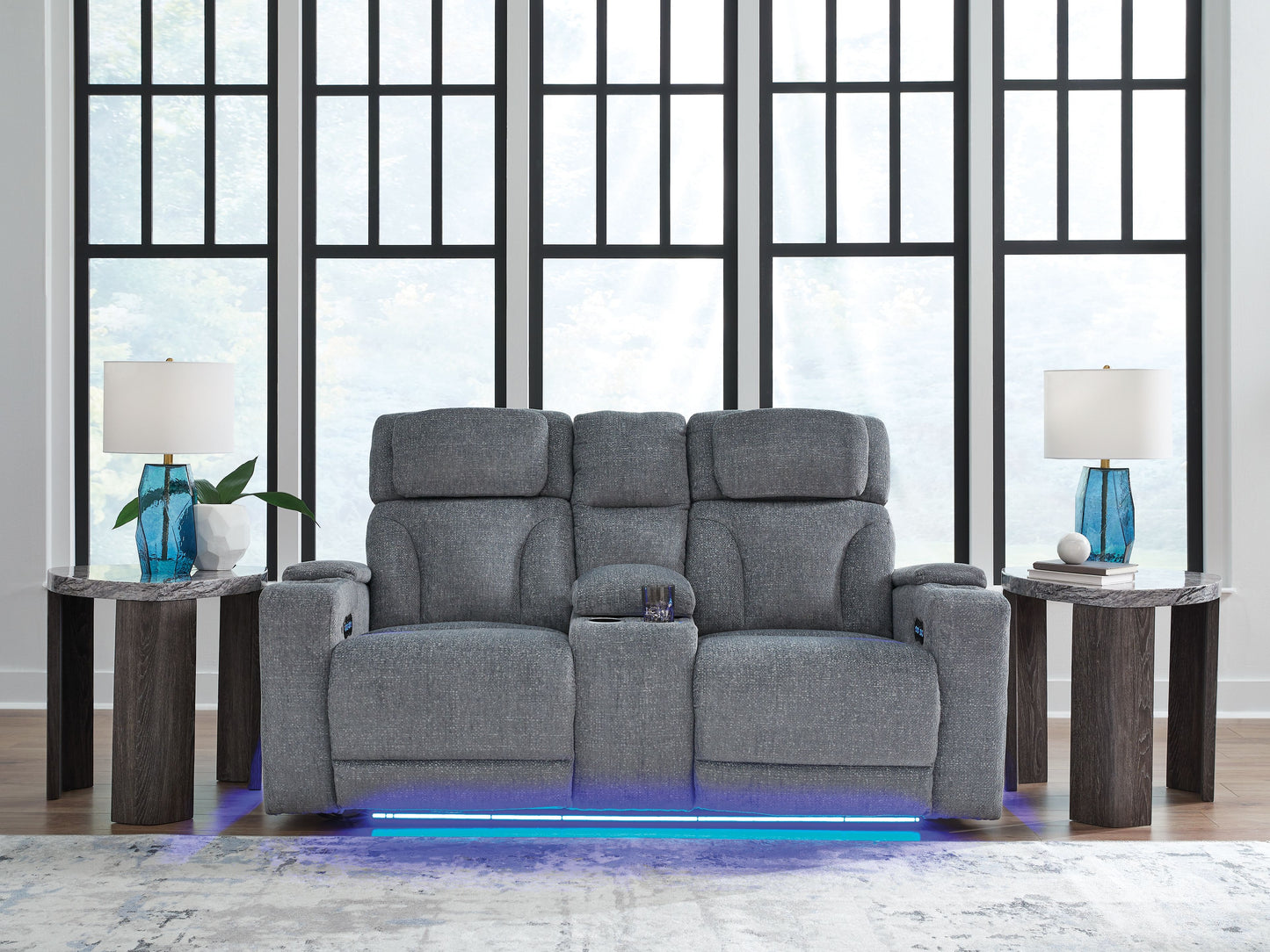 Studio Cave - Power Reclining Loveseat with Console - Steel