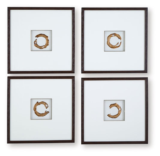 Dallbourne - Wall Art Set (Set of 4) - White / Gold Finish
