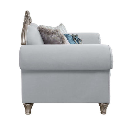 Pelumi - Sofa With 8 Pillows - Light Gray Linen & Platinum