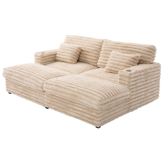 Oversized Double Chaise Lounge Sofa Bed With USB Ports And Cup Holders