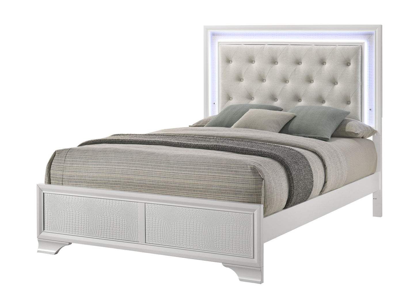 Lyssa - King Bed With LED - Oat / Frost
