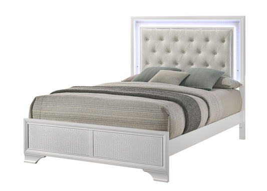 Lyssa - Queen Bed With LED - Oat / Frost