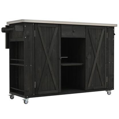Outdoor Kitchen Island With Stainless Steel Top, Ample Storage Space, Towel And Spice Racks And A Bottle Opener