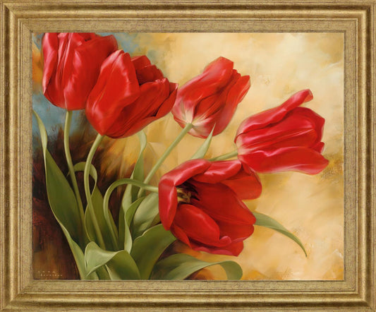Scarlet Tulip Whirl - 28" x 34" Framed Wall Art
