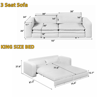 King Size Sleeper Pull Out Sofa Bed, 3 In 1 Convertible Chaise Lounge With 2 Pillows For Living Room - Camel