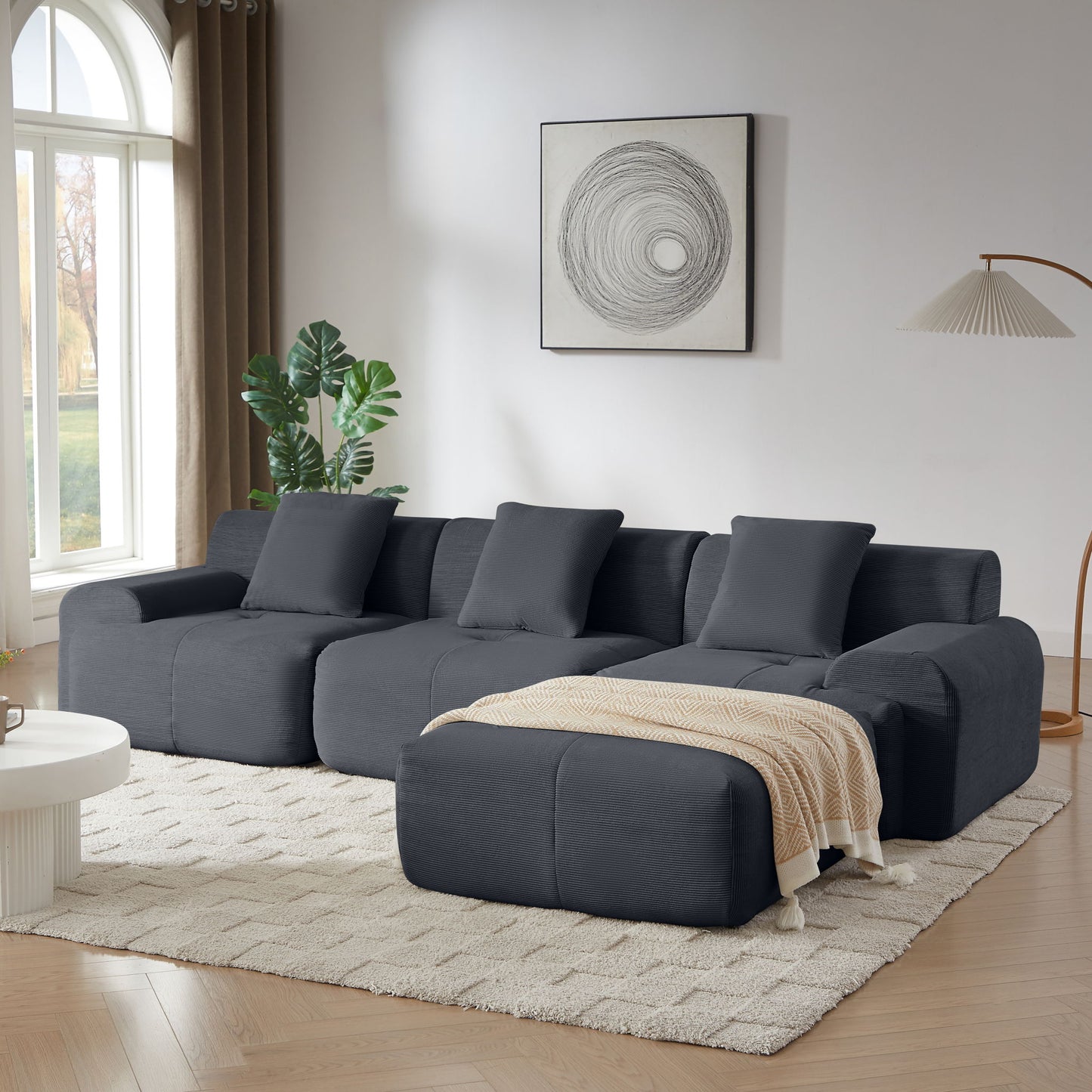 L Shaped Modular Sectional Sofa And Movable Ottoman