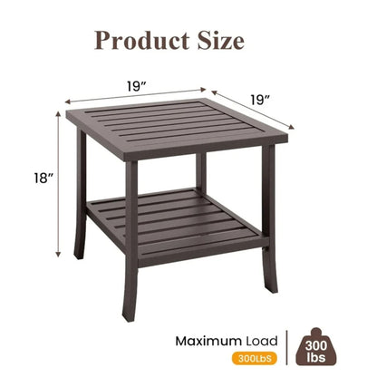 Square 2 Tier All-Weather Outdoor Side Table With Slatted Top
