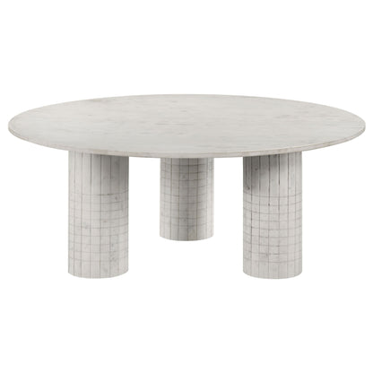 Preston - 2 Piece Coffee And End Table Set With Cylindrical Pedestal Bases, Round Design - White