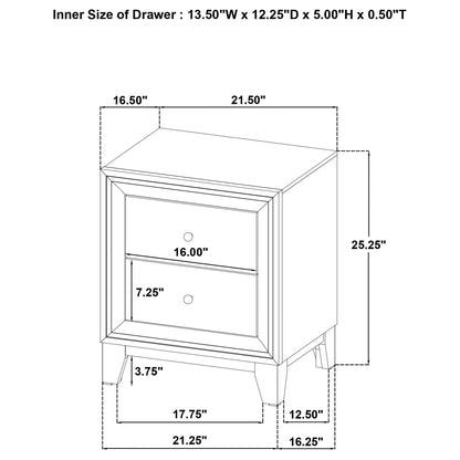 Anza - 2 Drawer Nightstand Bedside Table With Smooth Storage - Walnut