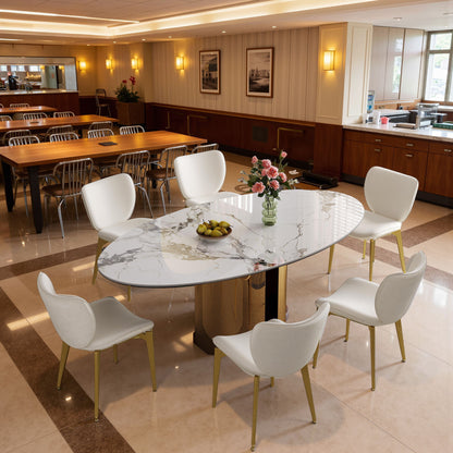 Steel Base Oval Sintered Stone Dining Table With Chairs