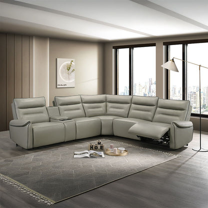 Jayke - Power Motion Sectional Sofa - Light Gray Top Grain Leather Match